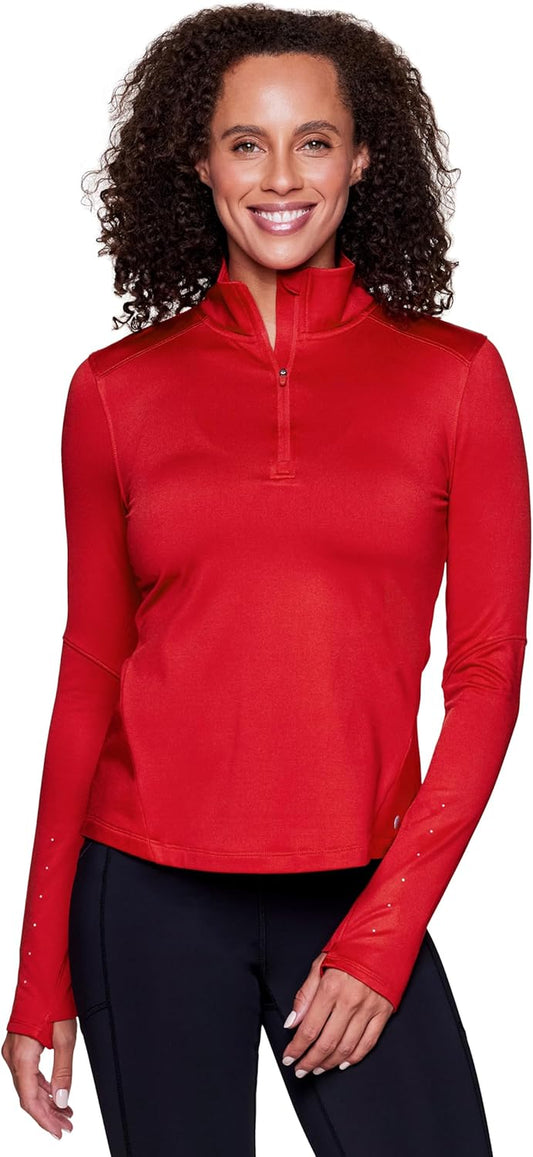 Active Women'S Lightweight Mock Neck Fleece Lined Zip up Pullover Athletic Running Shirt